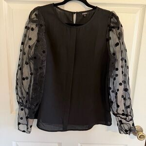 RolyPoly Petite Black Sheer Polka Dot Sleeve Dress L